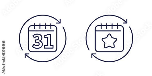 monthly subscription line icons with calendars