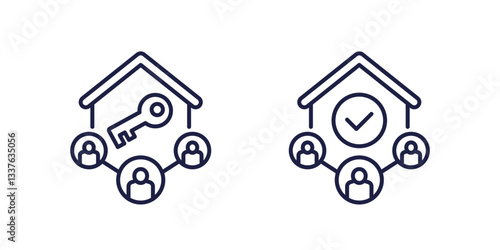 tenants line icons with house and key