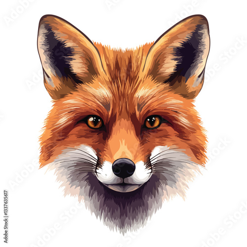 Stylized Red Fox Vulpa Head Face Design Vector Illustration