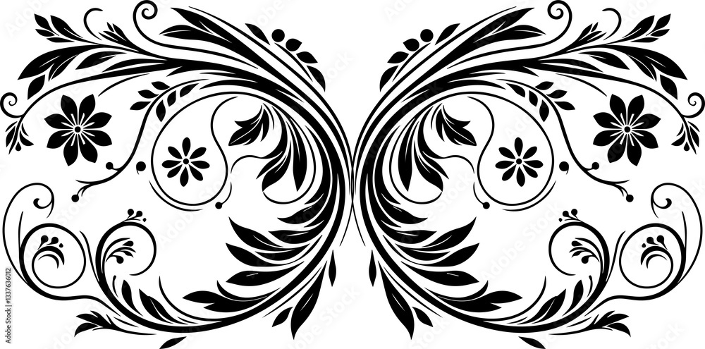 Fototapeta premium Decorative floral ornament with butterfly, element for design. Good for tattoos, prints, and postcards. Vector illustration