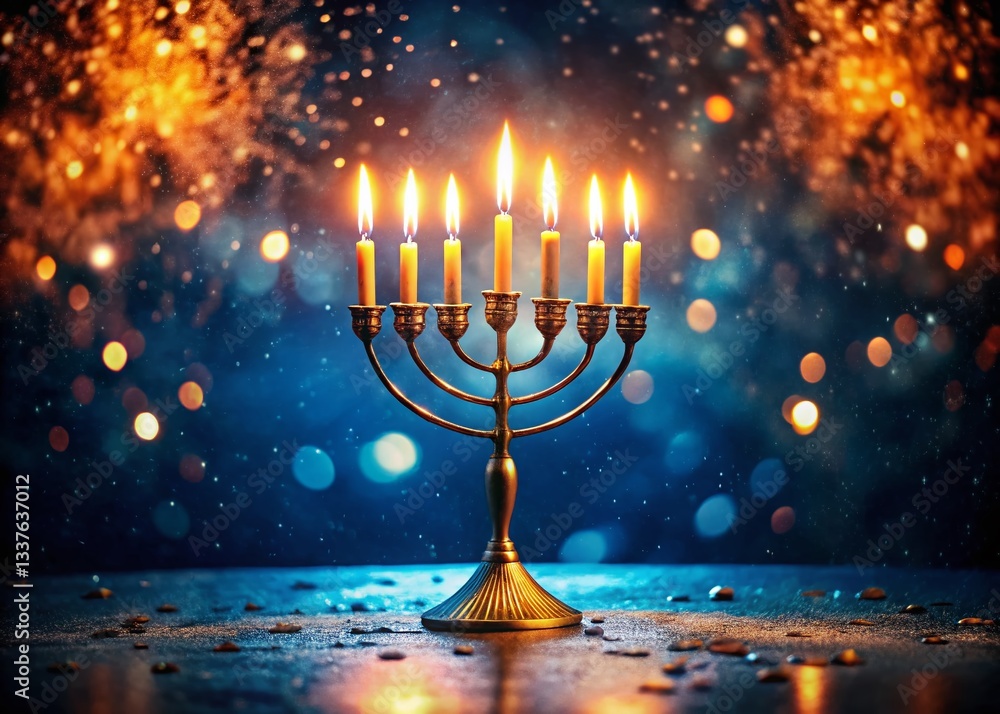 Fototapeta premium Festive Hanukkah Candlelight: Double Exposure Stock Photo