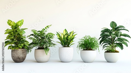 Wallpaper Mural Five potted houseplants on white background. Torontodigital.ca