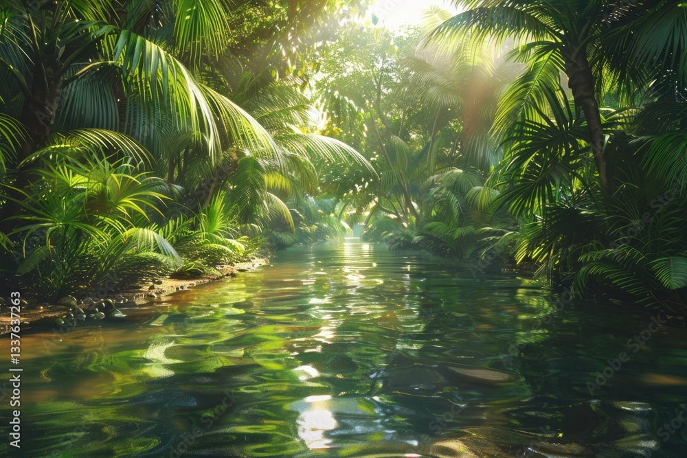 Flawless Image of Tropical Rainforest River Landscape with Lush Vegetation Flawless Image of Tropical Rainforest River Landscape with Lush Vegetation
