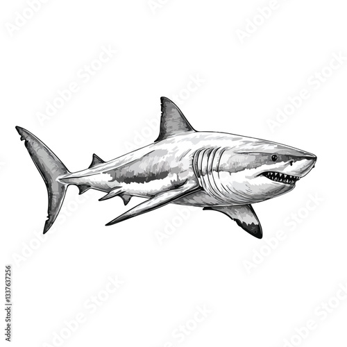 Stunning Great White Shark in Marine Design Illustration