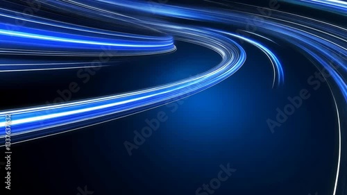 Dynamic blue light streaks create a mesmerizing abstract background in a dark setting