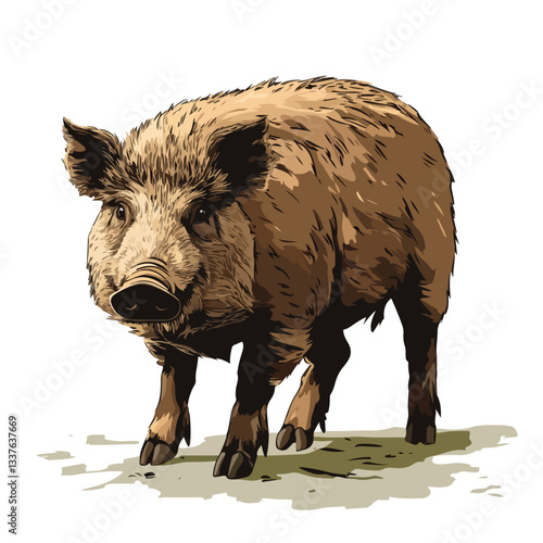 Wild Hog Boar Pig Full Body Design Vector Illustration