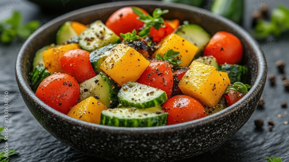 Vibrant summer salad with diced vegetables Vibrant summer salad with diced vegetables