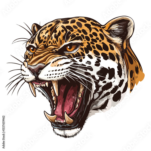 Wild Roaring Jaguar Leopard Vector Illustration