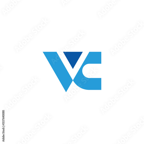 letter vc simple triangles blue color logo vector