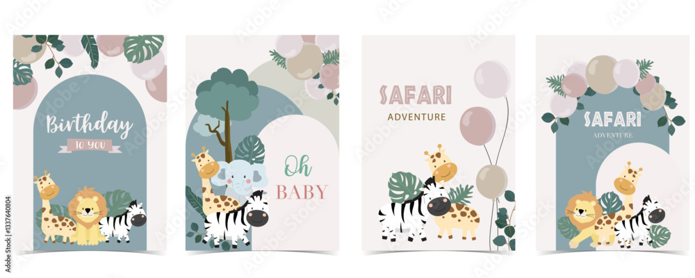 Fototapeta premium cute boho safari template banner for a4 vertical design with curve and balloon