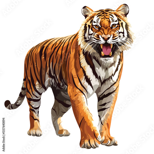 Wild Roaring Tiger Full Body Vector Illustration