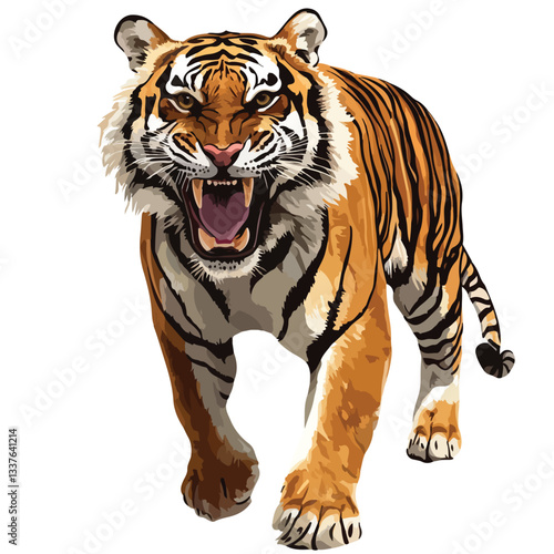 Majestic Roaring Tiger Vector Illustration for Zoology Enthusiasts