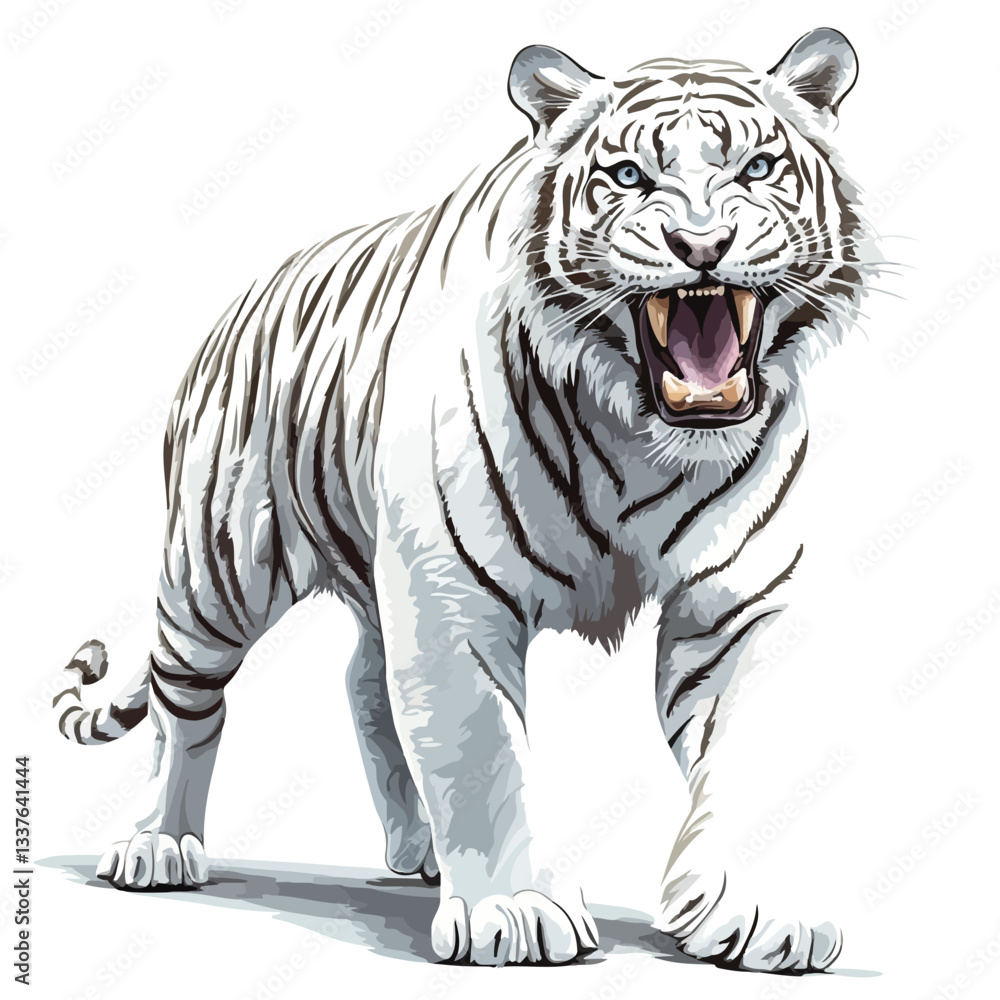Obraz premium Majestic Roaring White Tiger Full Body Vector Illustration
