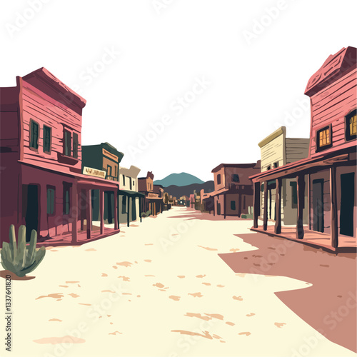 Wild West Town Street Vector Illustration