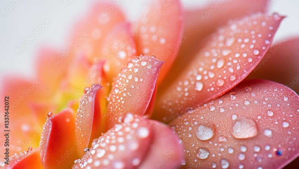 Close-up of a succulent plant with water droplets on pink petals. Close-up of a succulent plant with water droplets on pink petals.