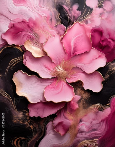 A Mother's Day-inspired abstract landscape with soft, swirling hues of pink, black, and gold