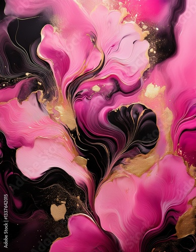 A Mother's Day-inspired abstract landscape with soft, swirling hues of pink, black, and gold