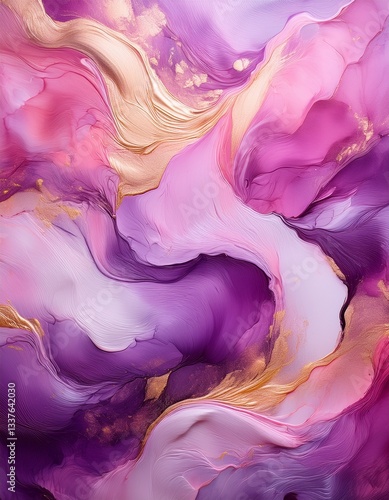 A Mother's Day-inspired abstract landscape with soft, swirling hues of pink, purple, and gold
