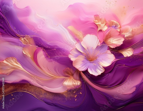 A Mother's Day-inspired abstract landscape with soft, swirling hues of pink, purple, and gold