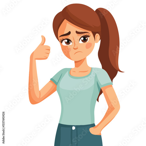 Frowning Woman Showing Thumbs Down Design Illustration