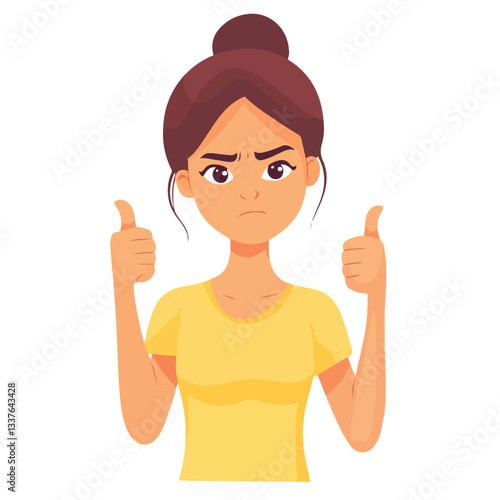 Frowning Woman Showing Thumbs Down Design Illustration