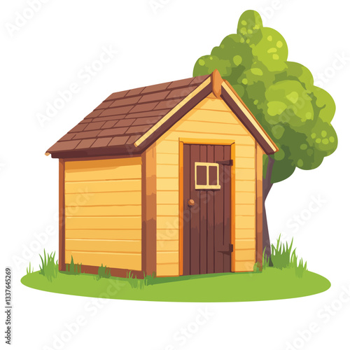 Rustic Wooden Shed Garden Vector Illustration