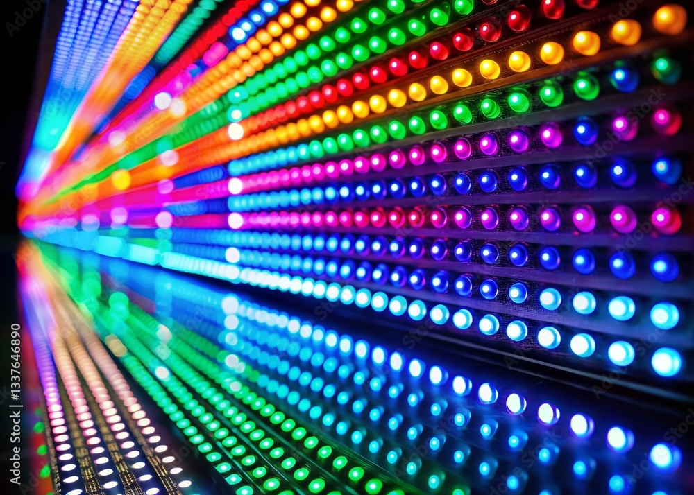 Futuristic LED Light Array: Vibrant Colorful Rows, Glowing Technology Background Futuristic LED Light Array: Vibrant Colorful Rows, Glowing Technology Background