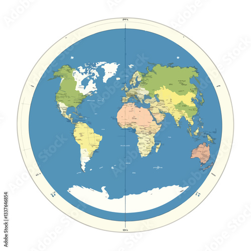 Detailed Flat Earth World Map with Continents in Vector EPS Format