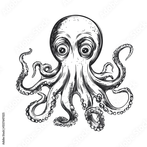 Worried Octopus with Furrowed Brows Trembling - Illustration