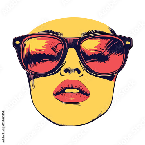 Young Female Face with Sunglasses Pop Art Vector Illustration