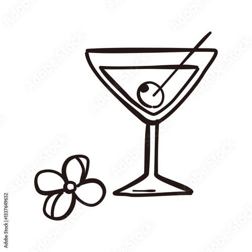 Cocktail icon, Vector hand drawn sketched design element.