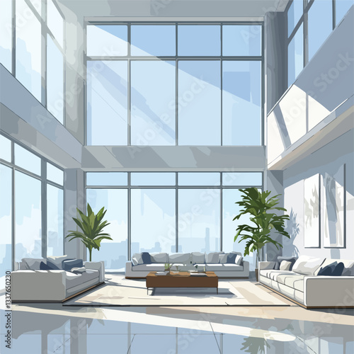 Modern High Penthouse Living Room Zoom Background