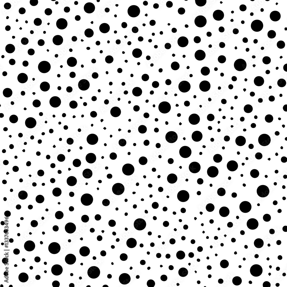 Black and white seamless polka dot pattern with circles Monochrome, dotted vector background. Geometric abstract Halftone random circles random dots pattern texture illustration. EPS 10 Pro Vector