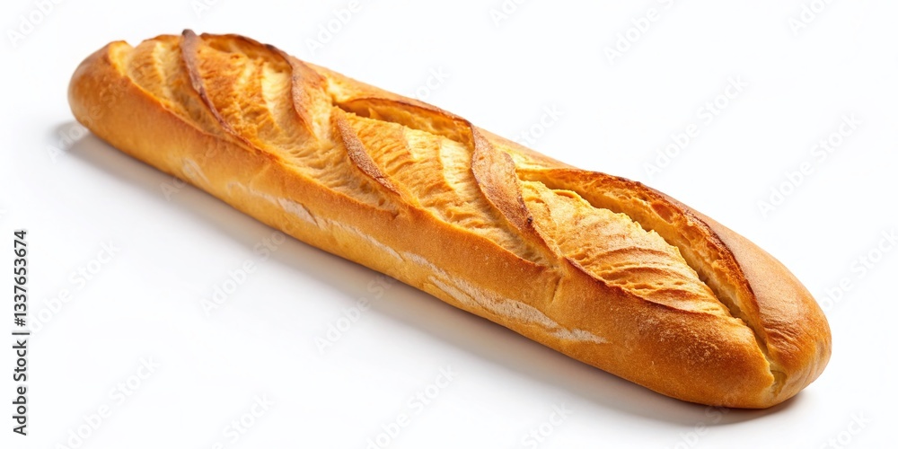 Golden Brown Crusty Baguette Bread Close Up Isolated White Background Golden Brown Crusty Baguette Bread Close Up Isolated White Background