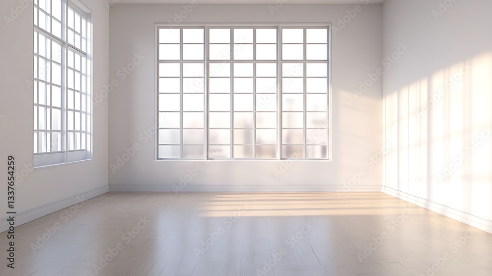 Fototapeta premium Bright Room with Large Industrial Style Windows / 大きなインダストリアルスタイルの窓がある明るい部屋