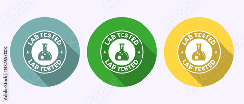 Lab tested icon. Laboratory testing product quality certificate symbol in shadow button design