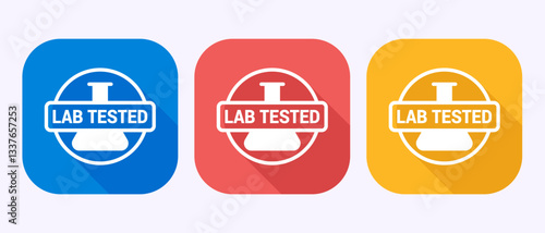 Lab tested icon. Laboratory testing product quality certificate symbol in shadow button design