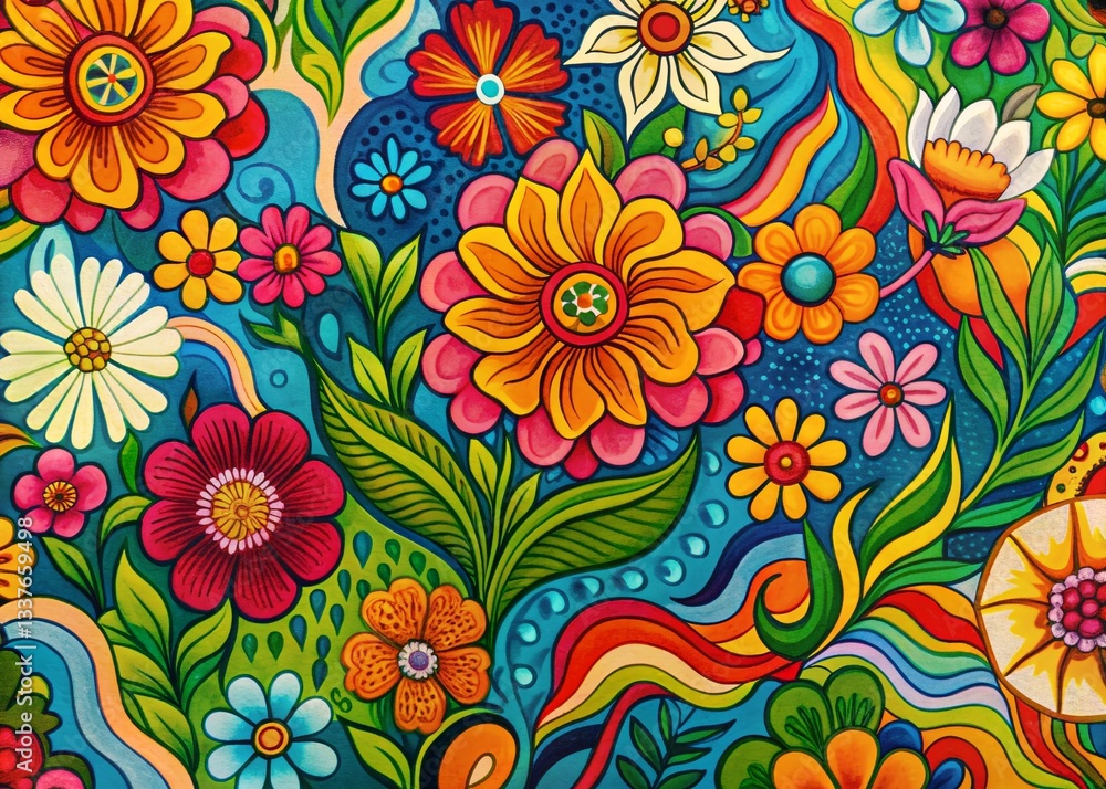Groovy Floral Wave Pattern: Modern Botanical Art Print Design for Fabric, Wallpaper & Surface Designs Groovy Floral Wave Pattern: Modern Botanical Art Print Design for Fabric, Wallpaper & Surface Designs