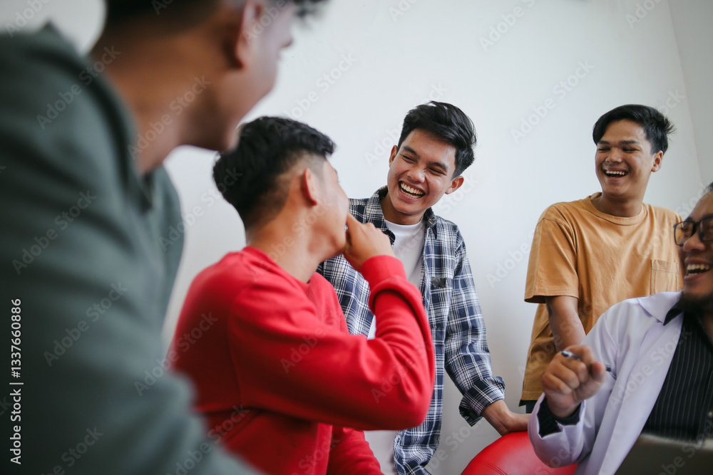 Portrait Of Smiling Multi Generation Group Having Fun And Laughing Together on Therapy Session Portrait Of Smiling Multi Generation Group Having Fun And Laughing Together on Therapy Session
