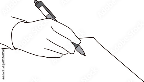 ボールペンで紙に文字を書く手元の線画イラスト