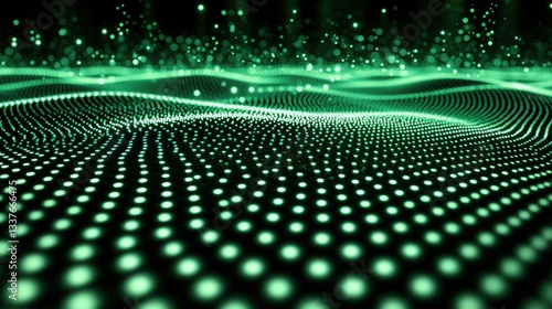 Abstract green wave of glowing particles.