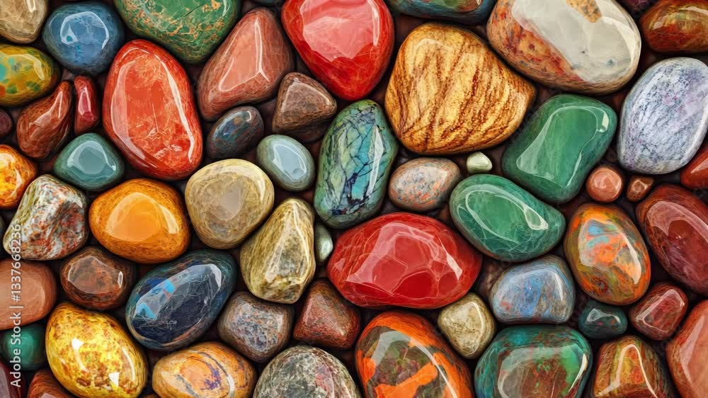 Colorful natural stones displayed in a vibrant arrangement showcasing various textures and patterns Colorful natural stones displayed in a vibrant arrangement showcasing various textures and patterns