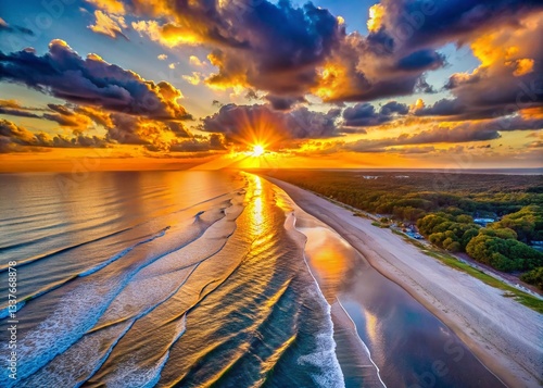 Hilton Head Island Beach Sunset Aerial View - South Carolina Coastal Scene
