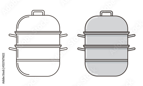 Minimal Three Tier Steamer Pot Line Art Illustration