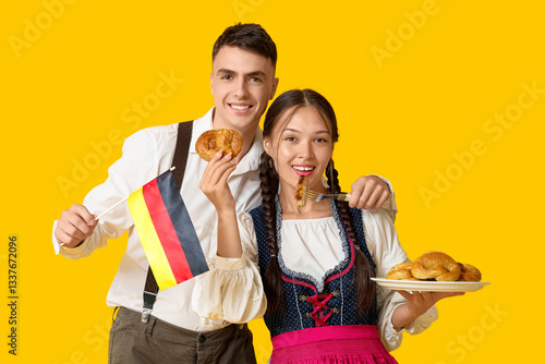 Young couple in traditional...