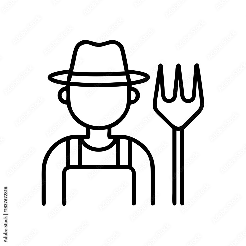 Obraz premium Farmer holding pitchfork, agriculture profession icon