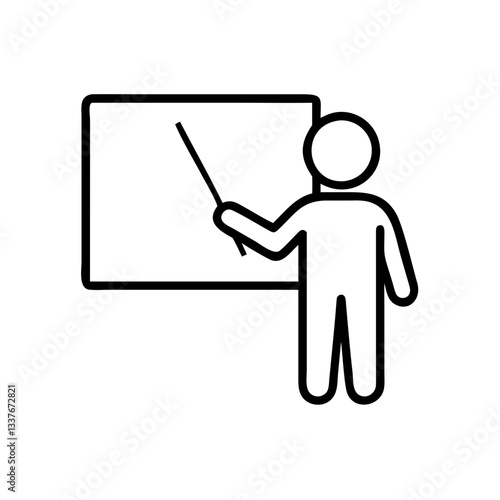 Teacher at chalkboard, education and learning icon