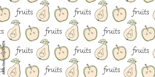 Delicate fruit pattern featuring apples and pears on a light background