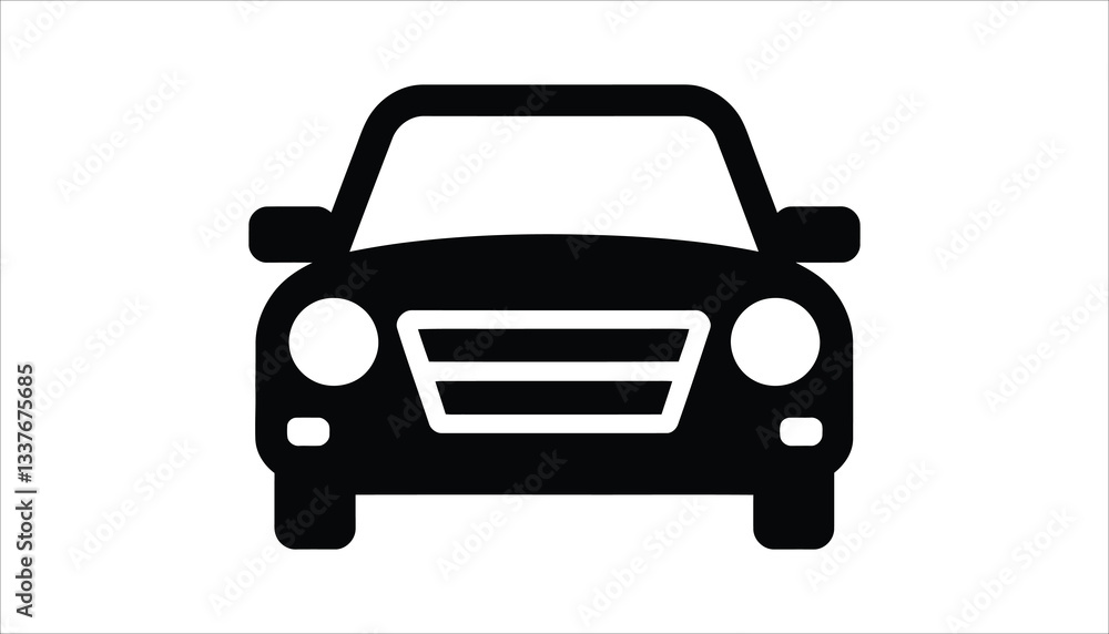 Car Front View Icon. Black Silhouette of Vehicle, Automotive Vector Illustration. Car Front View Icon. Black Silhouette of Vehicle, Automotive Vector Illustration.