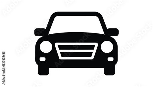 Car Front View Icon. Black Silhouette of Vehicle, Automotive Vector Illustration.